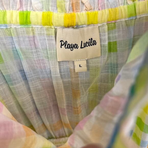 Playa Lucila Maxi Dress In Rainbow Gingham Large Cottage Pride Boho - Picture 3 of 7